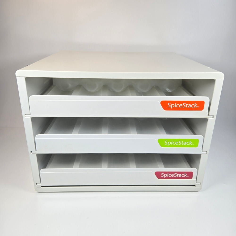 YouCopia SpiceStack 30 Bottle Spice Organizer White 3 Drawer Cabinet Rack